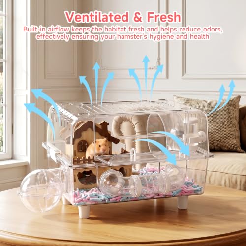 Hamster Cage 8 in 1 PET Transparent Habitat with All Accessories (Transparent)