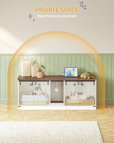 Cat Litter Box Enclosure for 2 Cats (Rustic Brown and White)