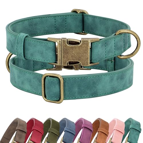 Soft PU Leather Dog Collar for Large Dogs (XL：Fit 20-26" Neck, Width 1¼" / Green)