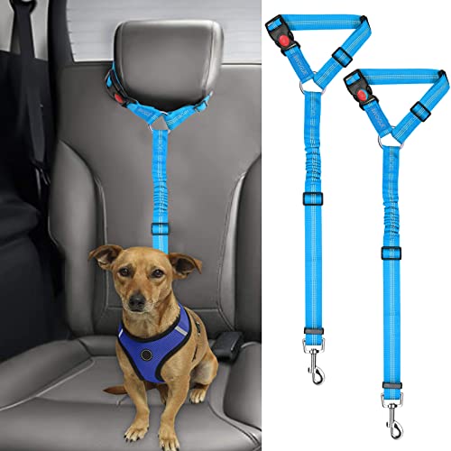 2 Pack Dog Seat Belt for Car (Blue)