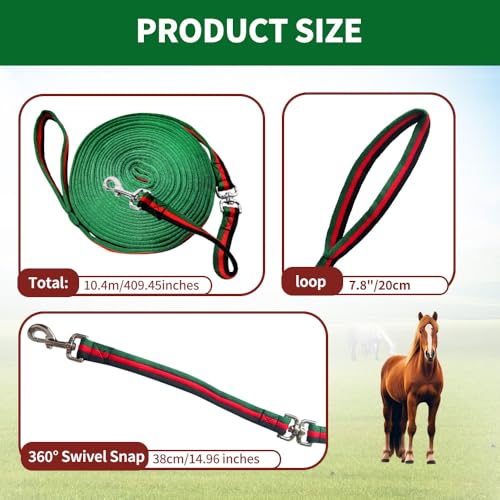 Lunge Line for Horse (Green&Red&Black / 34ft/10m)