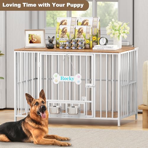 43" Dog Crate Furniture Foldable (White & Beech / 43.0"L x 27.0"W x 29.2"H)