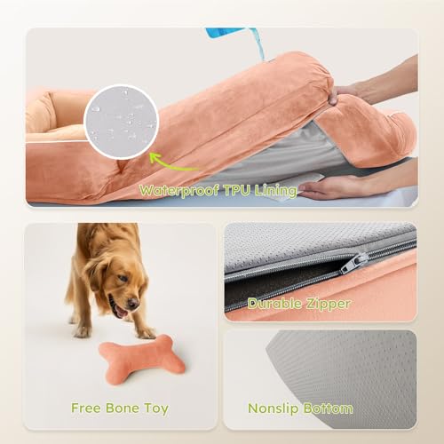 XXL Dog Bed for Extra Large Dogs (Peach Pink / XX-Large(53"L x 42"W x 9.5"Th))