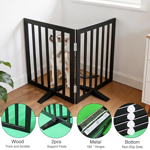 Freestanding Indoor Dog Gate for House Foldable Wood Puppy Gate for Doorways Pet Gate for Stairs Extra Wide Pet Fence (Black / 【2 Panels】40''w x 24''h)