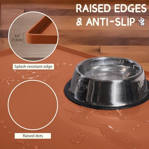 Silicone Cat & Dog Food Mat for Floors Waterproof (Brown / 22''×14'')