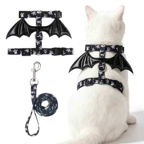 Halloween Adjustable Cat Harness and Leash Set Escape Proof Kitten Strap Collar for Walking Travel (Small / Black(Halloween))