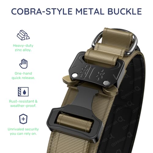 Personalized Tactical Dog Collar with Custom Photo Name for Large Dogs (Khaki / L: Fits Neck 17.5"-21.5")