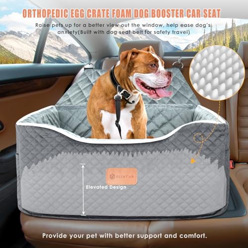 Memory Foam Booster Dog Car Seat for Medium Dogs Under 45 LBS (Grey / Medium)