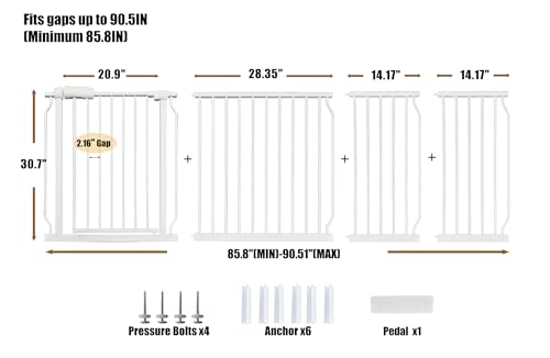 Extra Wide Baby Gate 85.8 (White / 85.8"-90.5"/218-230CM)