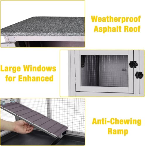 Rabbit Hutch Indoor Bunny Cage Outdoor 2 Story Pet House Guinea Pig Cage on Wheels 36" L (Grey / 36.02"L x 17.72"W x 36.22"H)