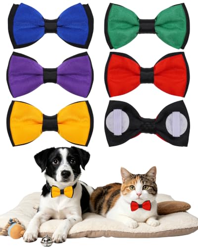 5 Pack Mixed Color Dog Bowties for Small Dogs Slide on Collar (S/M)
