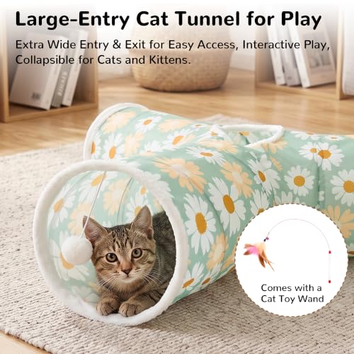 Cat Tunnel, 3-Way Collapsible Toy, Large Size Daisy Green Printed (Daisy Green Printed / Large)