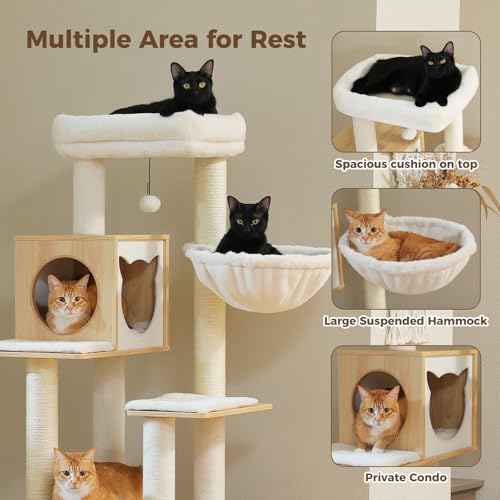57.5" Cat Tree with Litter Box Enclosure (Beige / XL(18.9"L x 18.9"W x 57.5"H))