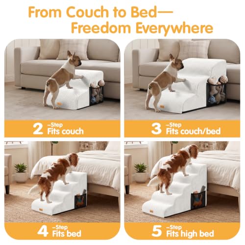 High Density Foam Dog Steps 5 Tiers (White / 33.1*15.7*22.5)
