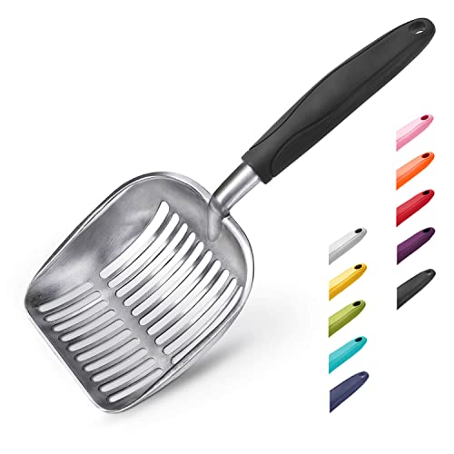 Cat Litter Scoop (Large / FLAT Aluminum \ #06 Black Handle)