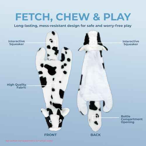 2-in-1 Stuffless Squeaky Dog Toy - Cow, Monkey, Medium (Multicolor/Monkey & Cow / Medium)