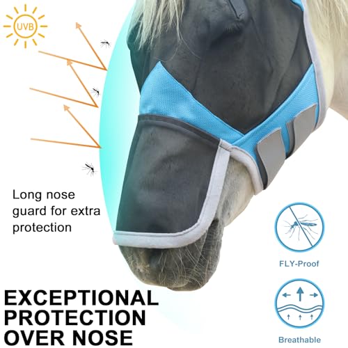 Horse Fly Mask with Ears & Long Nose (Pale Blue / Full)