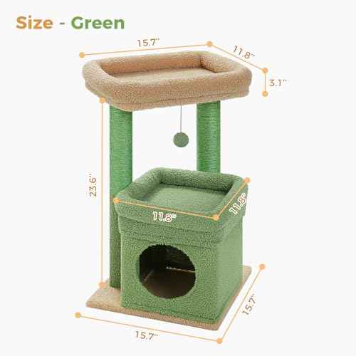 Small Cat Tree Tower for Indoor Cats (Green / M(15.7"L x 15.7"W x 26.7"H))