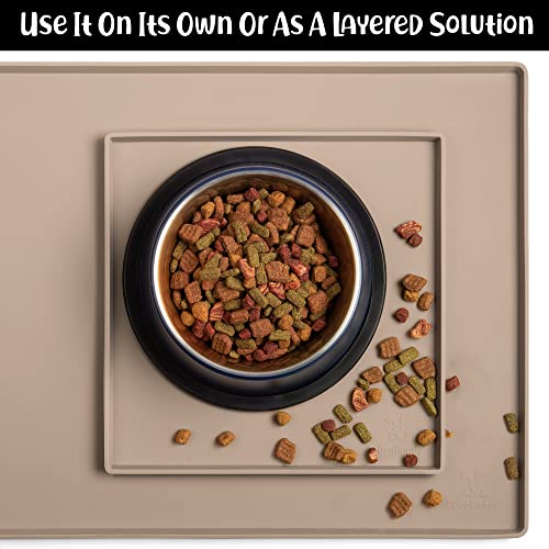Dog Food Mat Waterproof Dog Bowl Mat for Food and Water (11.2"L x 11.2"W / Taupe)