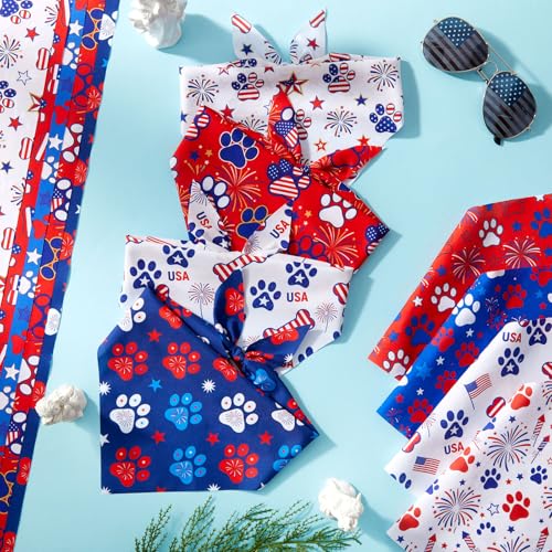 50 Pcs 4th of July Dog Bandanas Bulk Patriotic Paw Prints Pattern (25.6 x 17.7 x 17.7 Inch / Patriotic Paw Print)