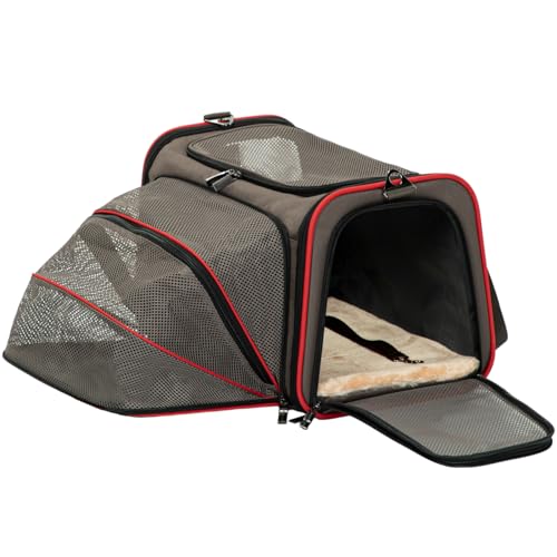 Expandable Cat Carrier Dog Carriers (19.0"L x 12.0"W x 12.0"H / Gray brown)