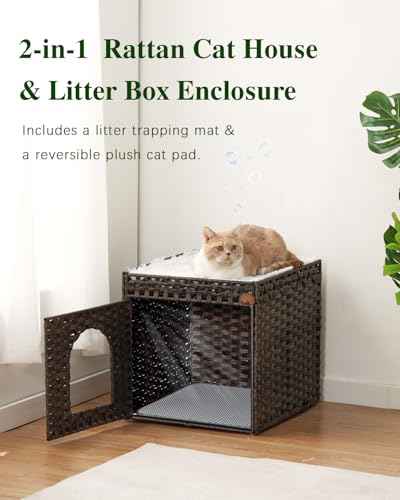 Cat Litter Box Enclosure (Brown / Standard With 1 Cat Bed)