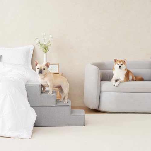 Dog Stairs for Bed 18" H (Light Grey / Extra Wide 16.5" x 28" x 18")