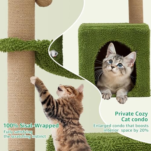 38'' Cat Tree Tower with Scratching Posts Cat Condo Tree Green (Green / 38‘’)
