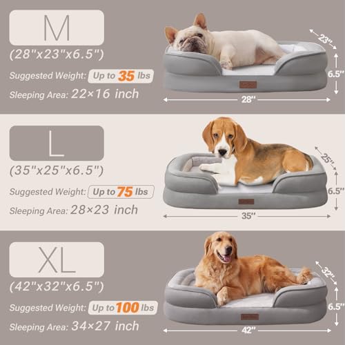 Orthopedic XL Dog Bed for Large Dogs with Faux Fur Top (XL (42"x32") / Grey)