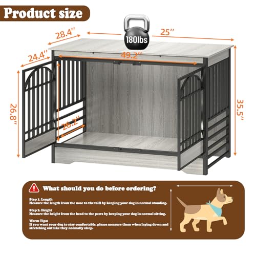 52" Dog Crate with Arched Doors (Grey)