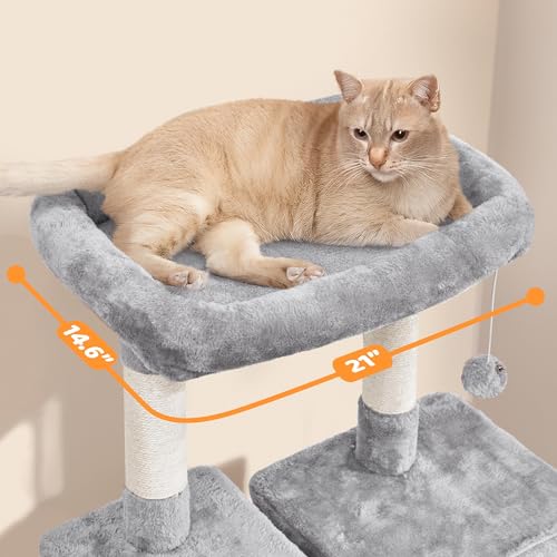 Cat Tree Tower for Large Cats (Light Gray / 54in)