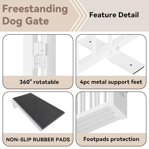 Full Metal Freestanding Dog Gate with Door (【4 Panels】80"W*32H" / White)