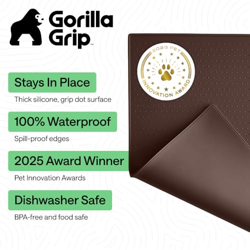 Dog Food Mat 100% Waterproof Silicone (Brown / 23"l X 15"w)
