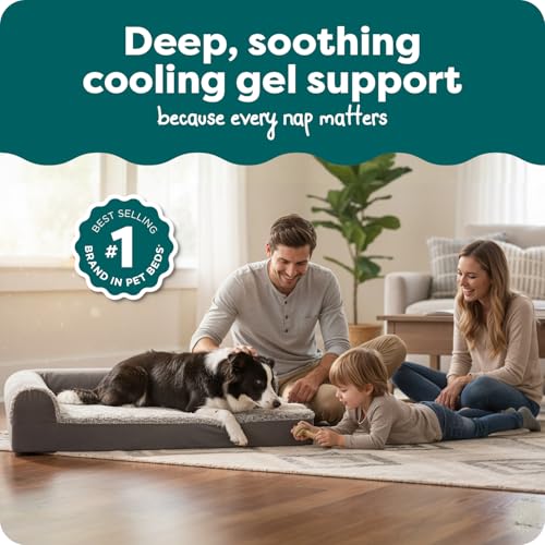 Cooling Gel Dog Bed for Medium & Large Dogs (Large / (Two-Tone Faux Fur & Suede) Stone Gray)