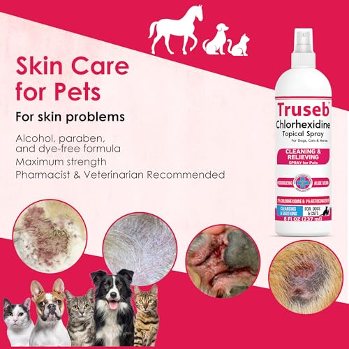 Truseb Advanced Strength Medicated Chlorhexidine for Dogs Cats Horses Skin Spray with Aloe Vera
