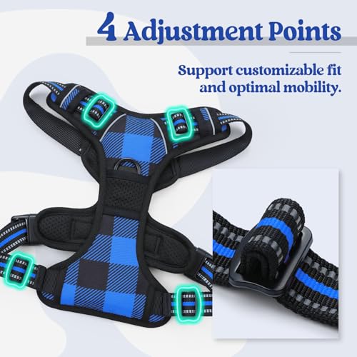Dog Harness No Pull for Large Dogs with 2 Leash Clips (X-Large / Blue Plaid)
