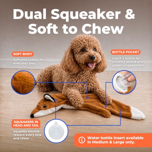 2-in-1 Stuffless Squeaky Dog Toy - Fox, Medium (Brown/Fox / Medium)
