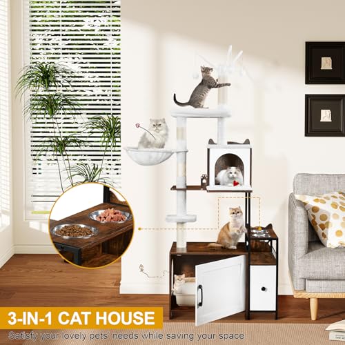 Cat Tree with Litter Box Enclosure (Dark Brown)