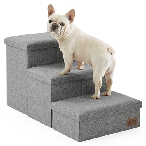 Dog Stairs with Storage (Grey / 28.5"L x 17"W x 16.7"H)