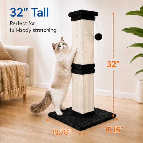 Vertical Cat Scratching Post for Indoor Cats (Black White)
