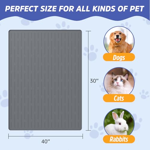 Large Dog Mats for Food and Water (Gray / 40"L x 30"W)