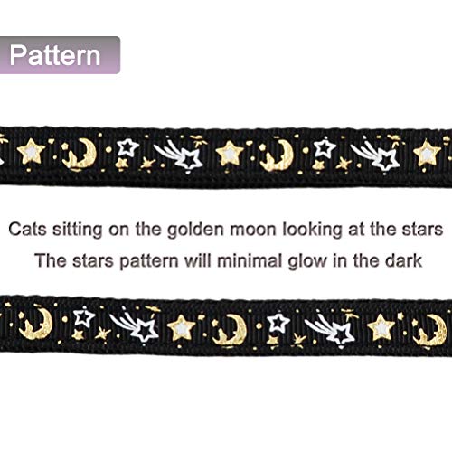 Cat Harness and Leash Set for Outdoor Walking Escape Proof Adjustable Soft Safety Strap with Golden Star and Moon Design Glow in The Dark Black Medium (Black / M)