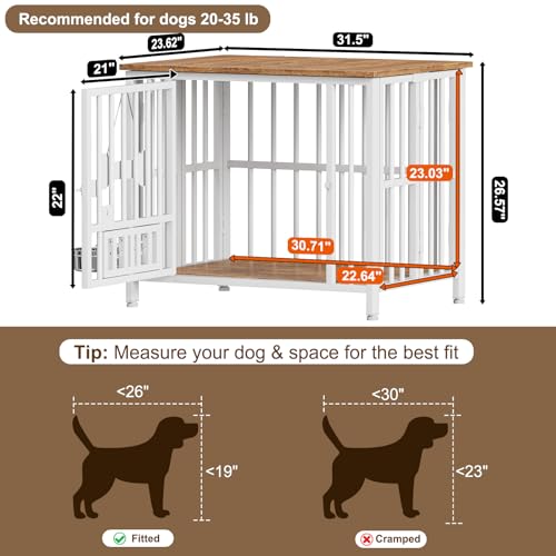 31" Dog Crate Furniture Foldable (White & Beech / 31.5"L x 23.6"W x 26.6"H)