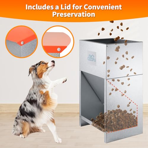 Dog Feeder Galvanized Metal Pet Food Automatic Dispenser 25lbs (Green(Feeder))