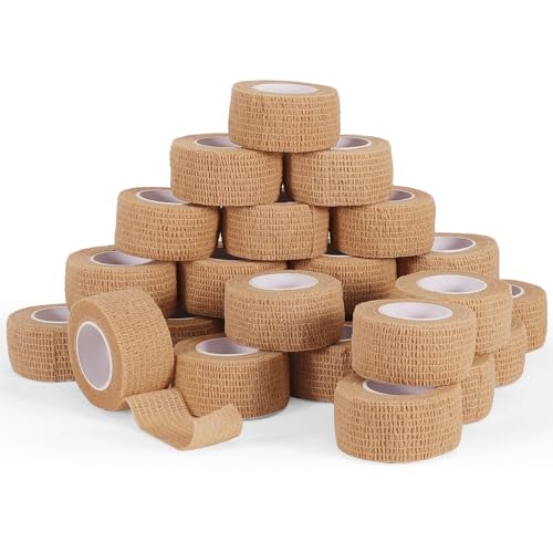 24 Rolls Elastic Self Adhesive Bandage Wrap 1 Inch (1 Inch-24 Count Brown)