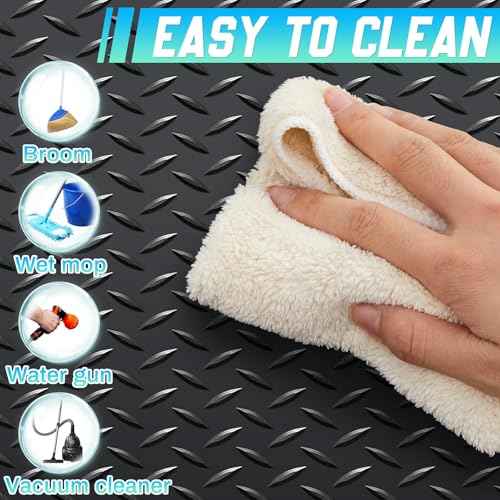 18 in × 10 ft Rubber Diamond Plate Rolls Garage Floor Mat for Under Car (Diamond Plate / 18 in x 10 ft / Black)