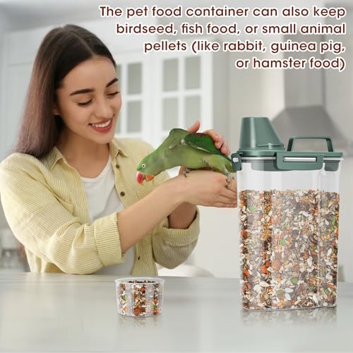 Small Dog Food Storage Container 3 Qt with Cat Food Can Cover and Mixing Spoon (Dark Green 3Qt)