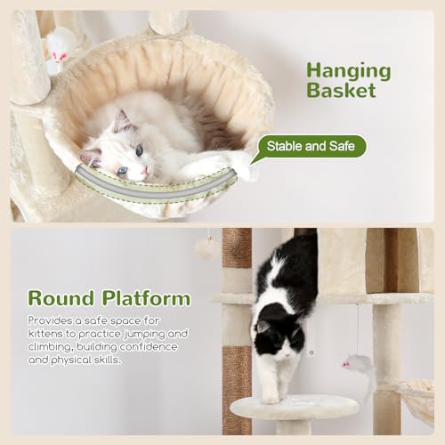 Cat Tree Tower for Multiple Adult Cats (82 inch / Beige)