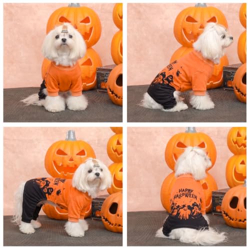 Dog Pajamas Halloween Puppy Onesies Small Dogs Soft Pjs Coat Cat Apparel Comfy Pet Clothes Outfit Doggie Bodysuit P352S (Small / Happy Halloween)