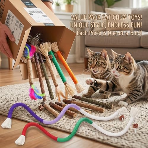 Cat Toys 12PCS Mix Catnip Chew Rope Silvervine Stick for Indoor Cat (MIX-12PACK)